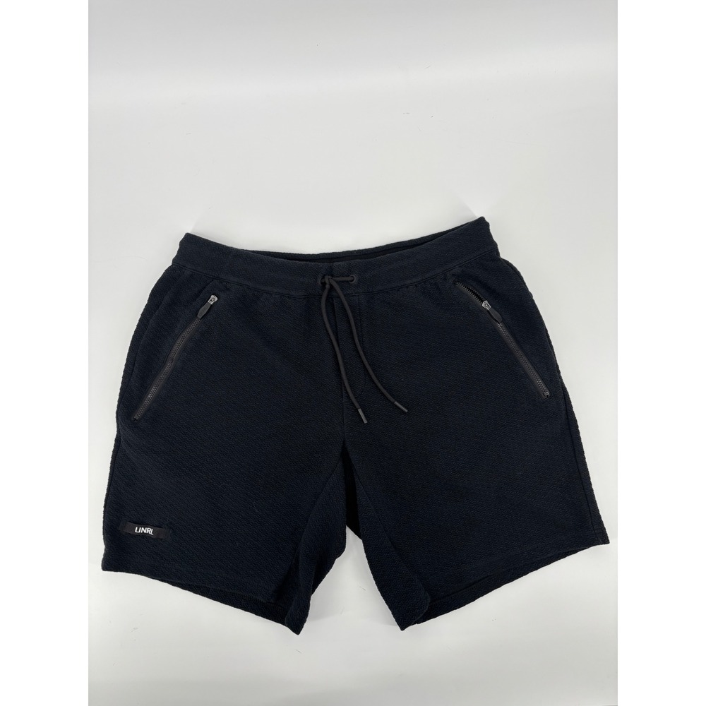 UNRL Apex Shorts Mens Large Black Textured Waffle Knit Athletic Zipper Pockets